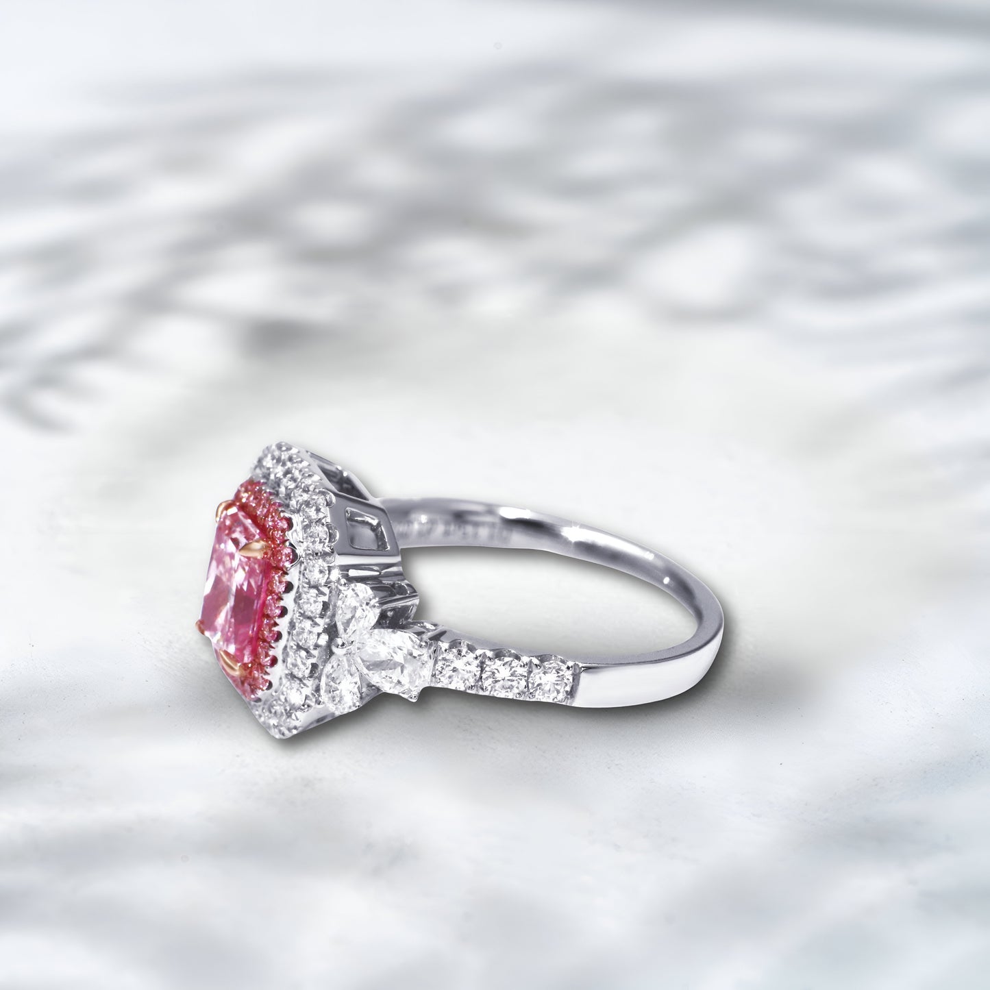 QOB “Blush Embrace”  2.3–2.5 ct Pink & White Lab Diamond Halo Ring | 18K White Gold