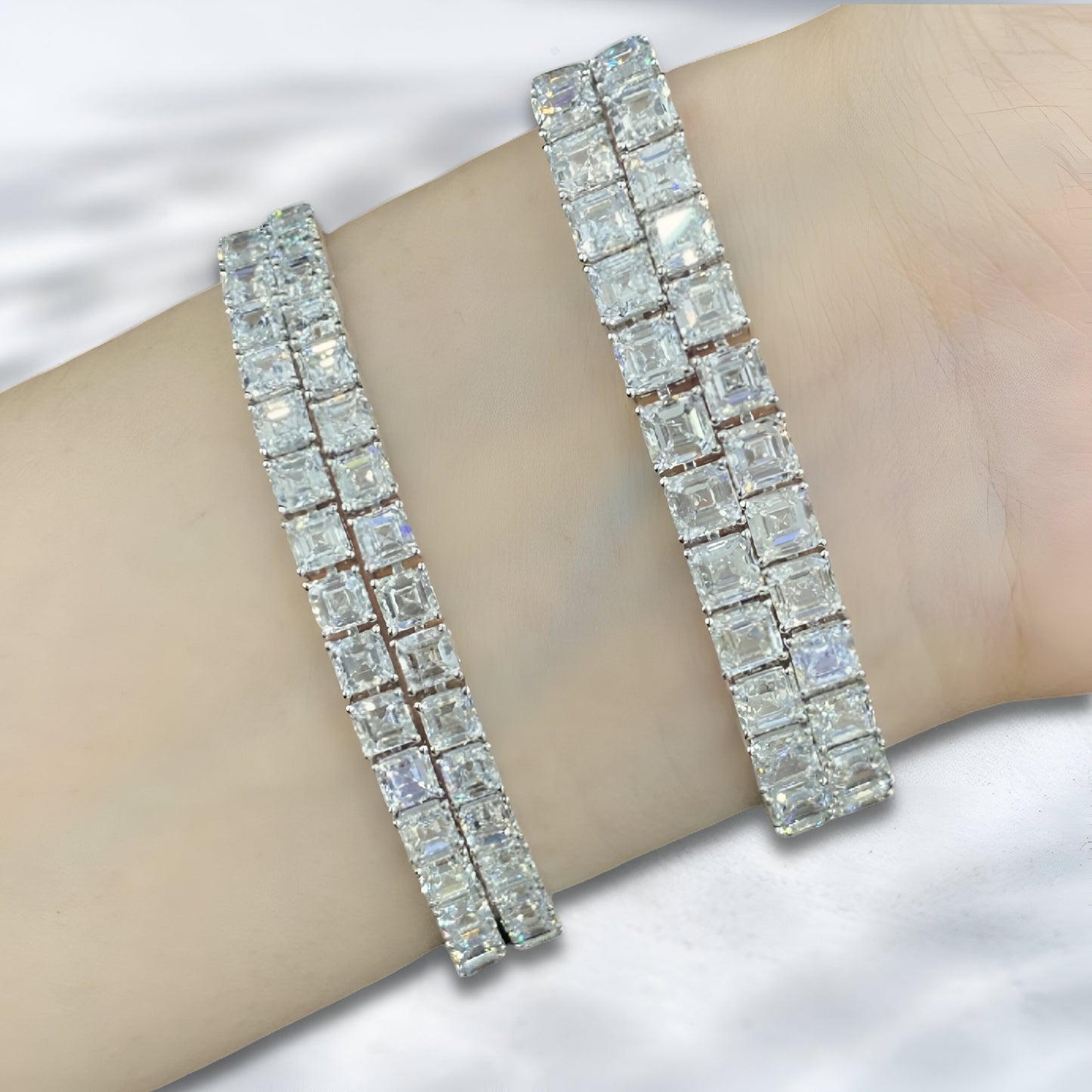 QOB “Asscher Royale” Lab Diamond Bracelet ~28.06 carats Solid 18K White Gold