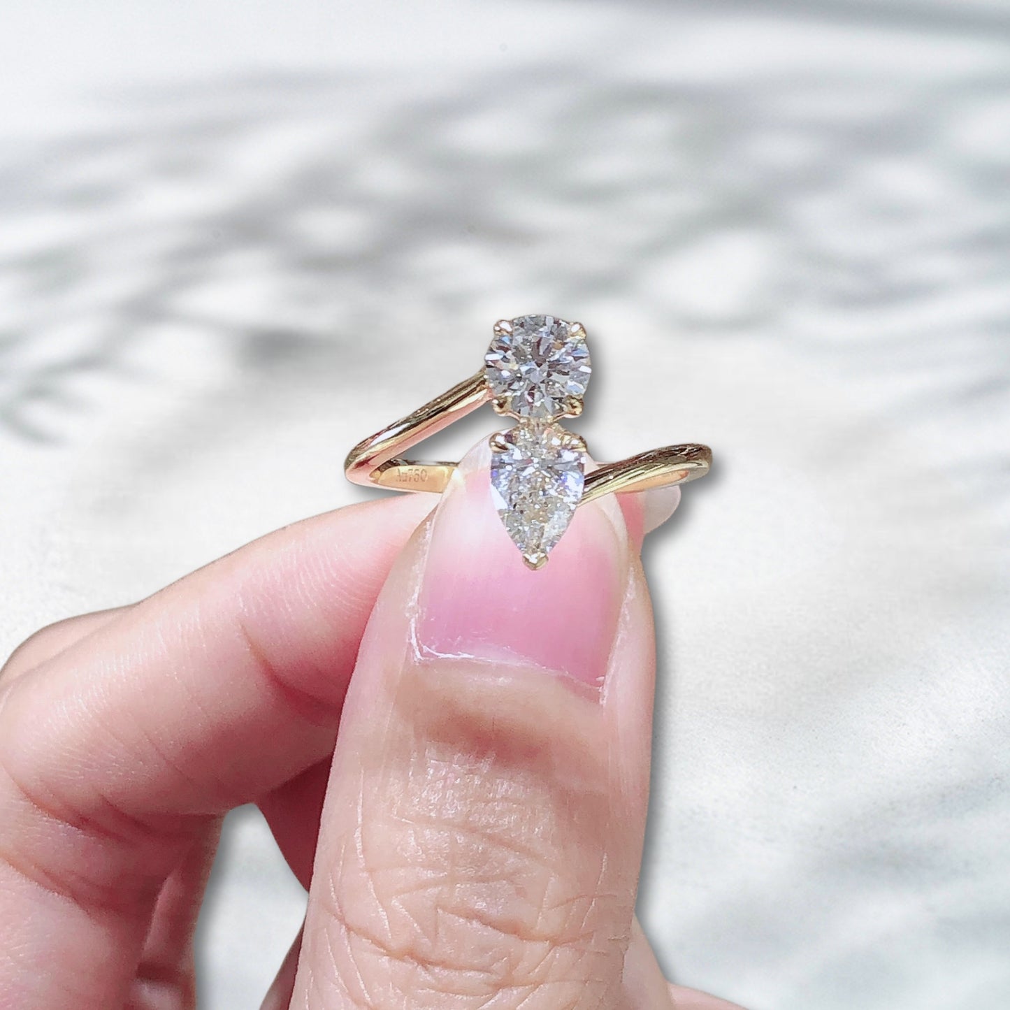QOB Golden Orbit Ring | 1.04ct Pear & Round Lab Diamonds in 18K Gold