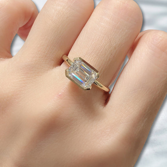 QOB Regalia Edge – 2.03ct Emerald-Cut Lab Diamond Ring in 18K Yellow Gold