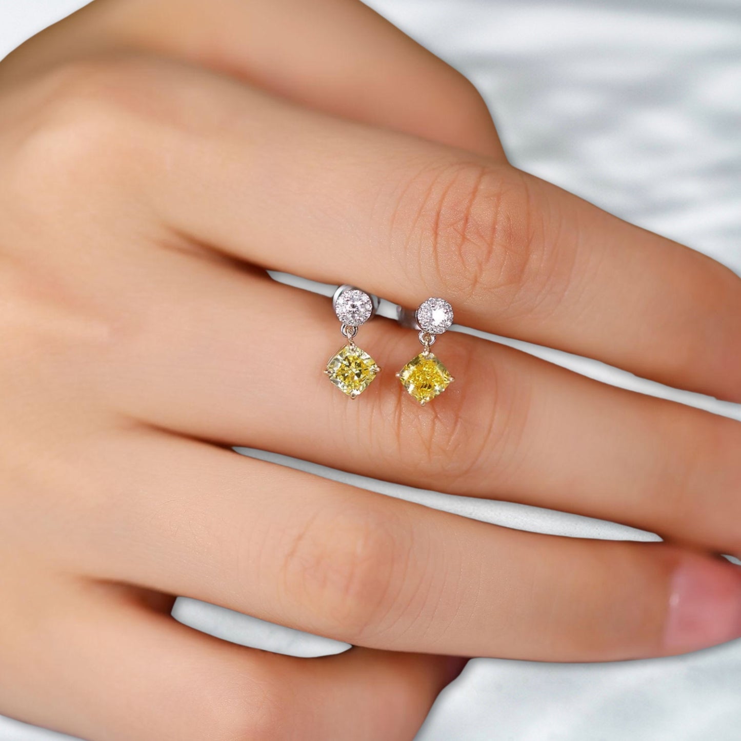 QOB Goldie Muse Yellow Lab Diamond Drop Earrings | 1.18 ct Total | 18k Yellow Gold