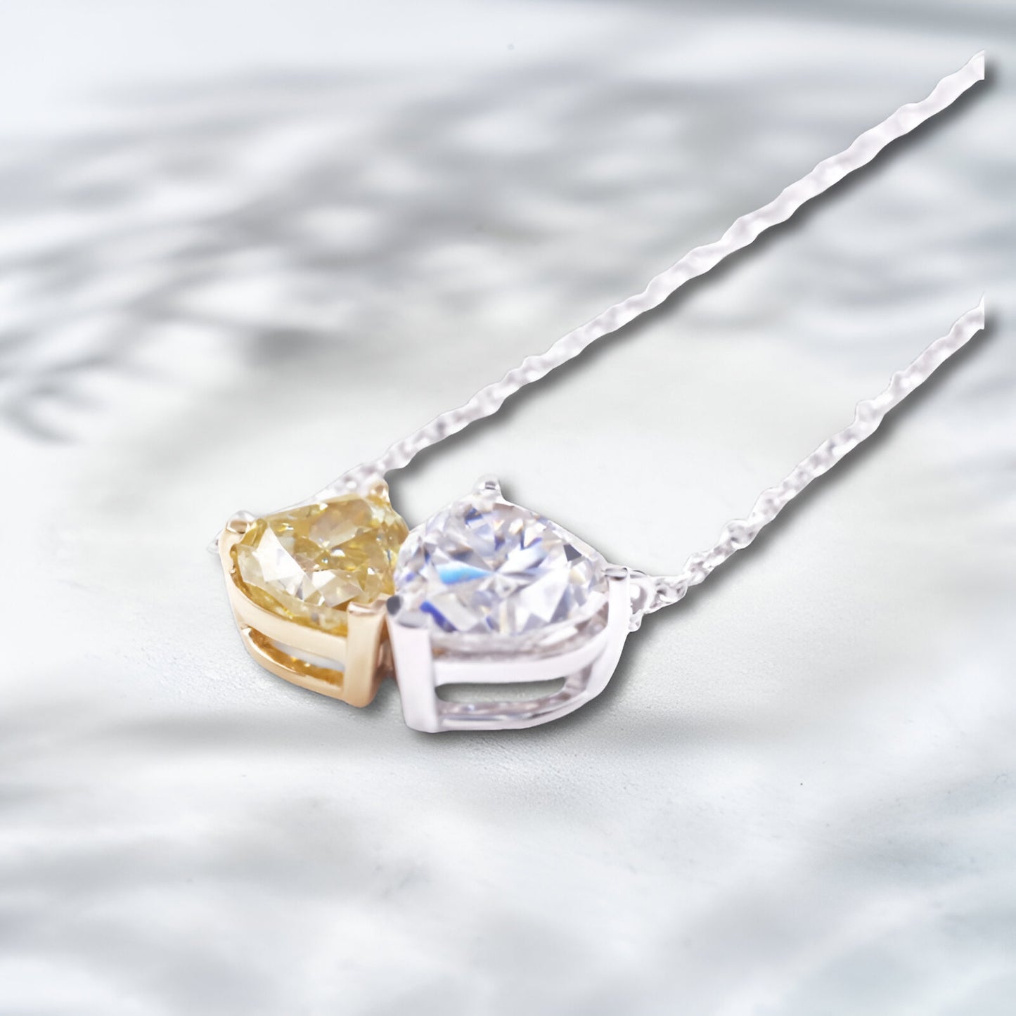 QOB Hearts Entwined Lab Diamond Necklace | 4 cts 18K White & Yellow Gold Heart Necklace
