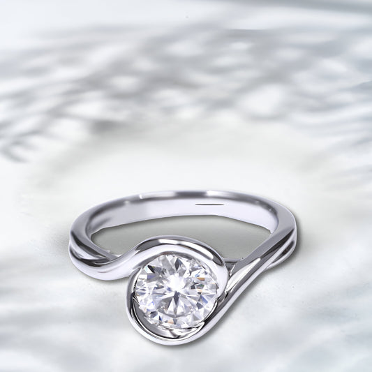 QOB Twist of Light Lab Diamond Solitaire Ring | 1.25 cts 18K White Gold Modern Engagement Ring