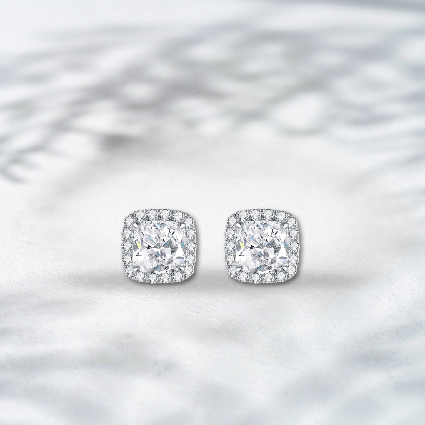 QOB Halo Whisper – 2.05ct Cushion Cut Lab Diamond Earrings in 18K Gold