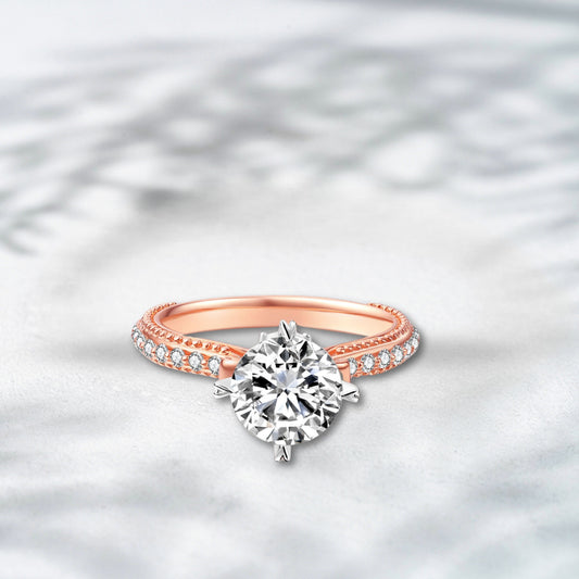 QOB Velvet Crest Lab Diamond Ring – 3.74ct Total in 18K Rose Gold