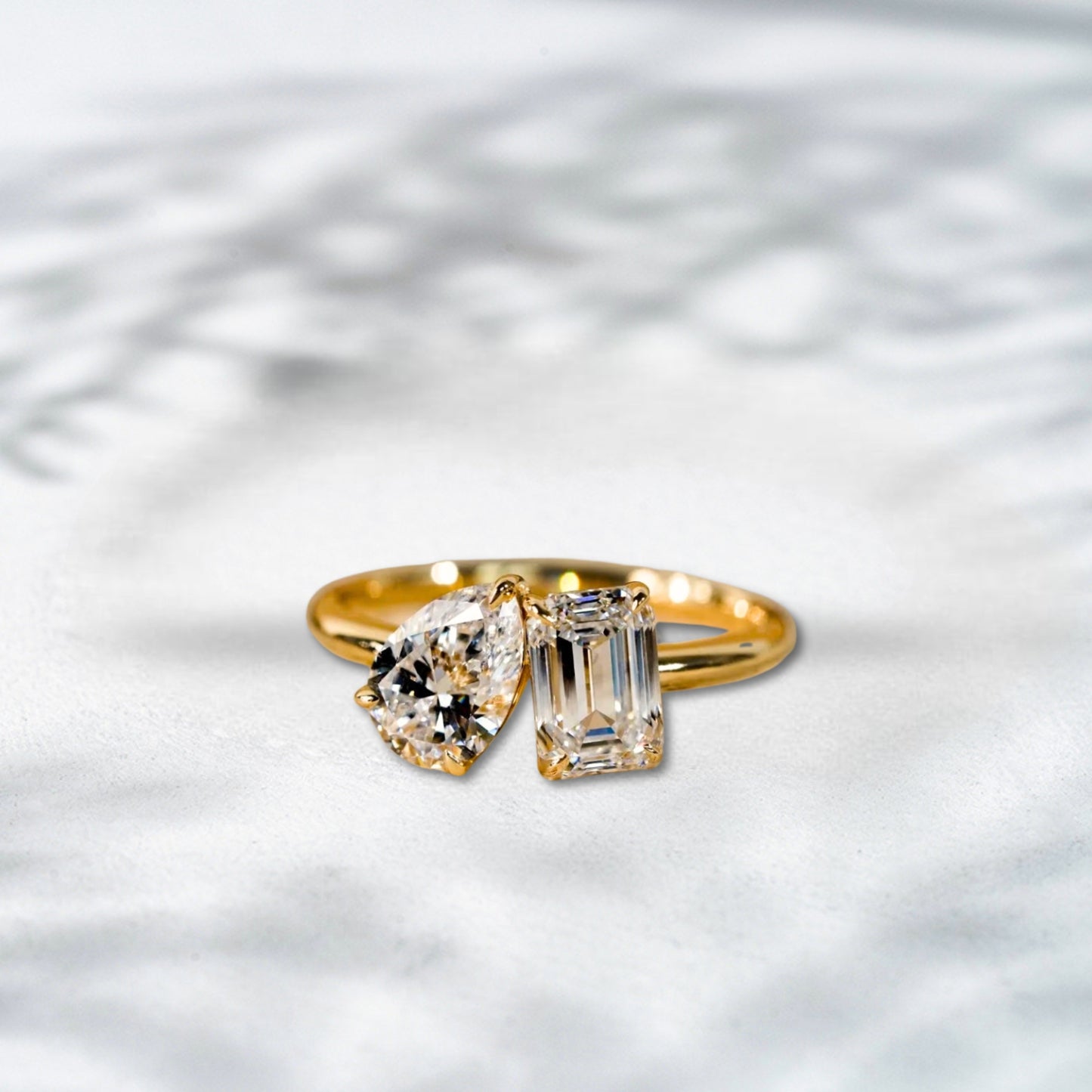 QOB Golden Duo Ring | 1.08ct Pear & Emerald Lab Diamonds in 18K Gold
