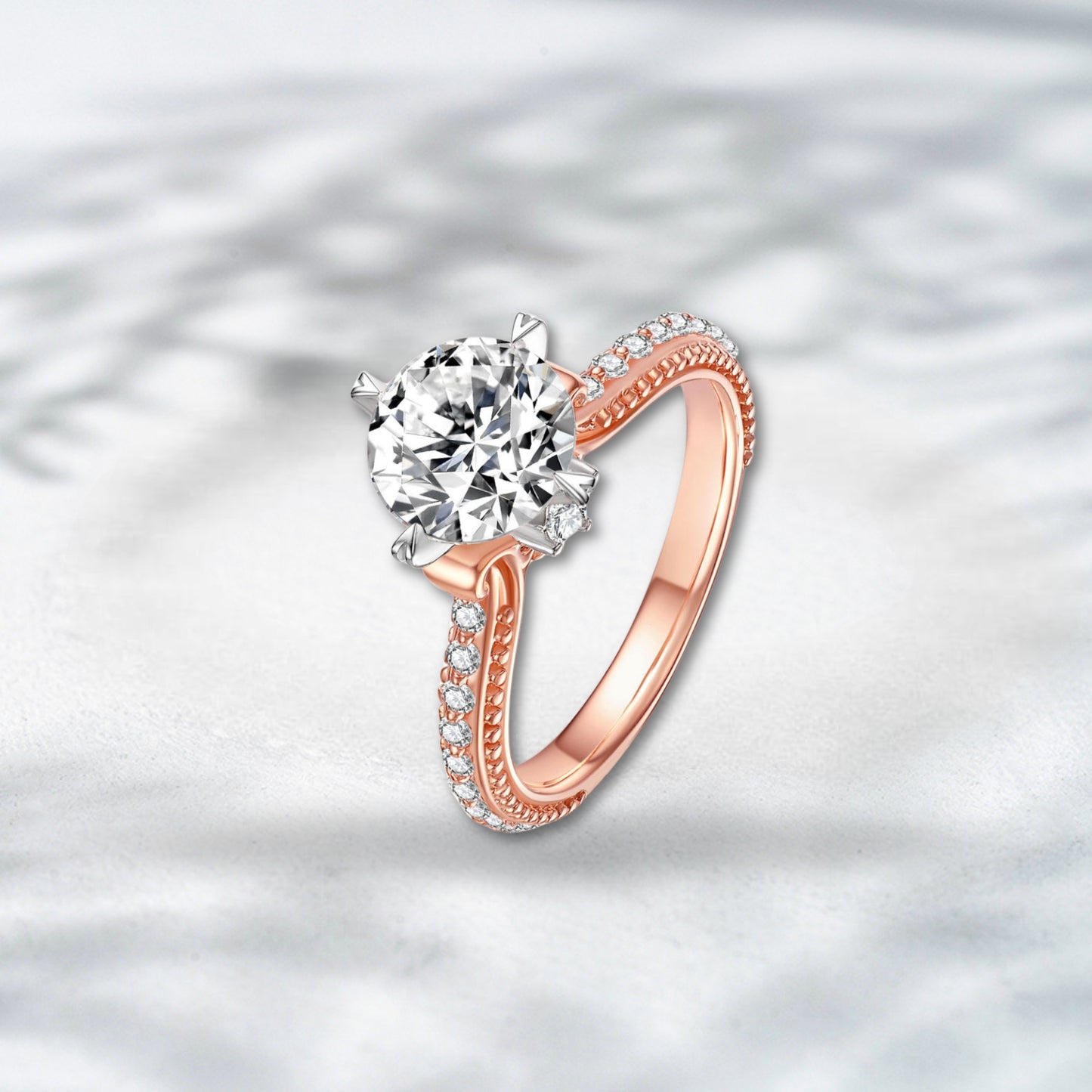 QOB Velvet Crest Lab Diamond Ring – 3.74ct Total in 18K Rose Gold