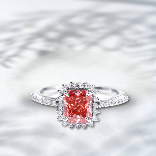 Pink Halo Dream Lab Diamond Ring - 1.9 ct Pink Lab Diamond in 18K White Gold | QOB Jewelry