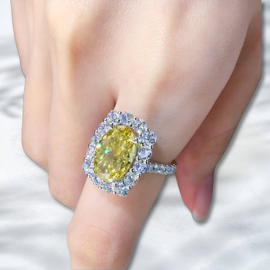 QOB Golden Bloom Lab Diamond Ring | 5.6–6.3 ct in 18K White Gold Yellow & White Diamond Halo Ring