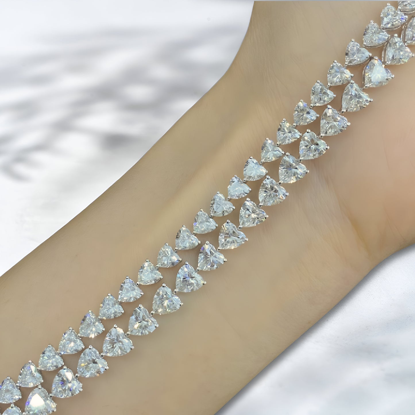 QOB Heart-Cut Lab Diamond Tennis Bracelet 10.676 ct in 18k white gold