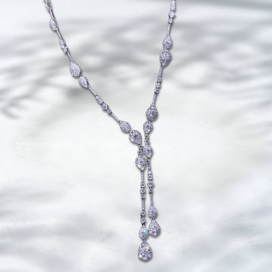 QOB Aurora Y-Drop Lab Diamond Necklace | 15 Carat Statement Necklace | 18K White Gold