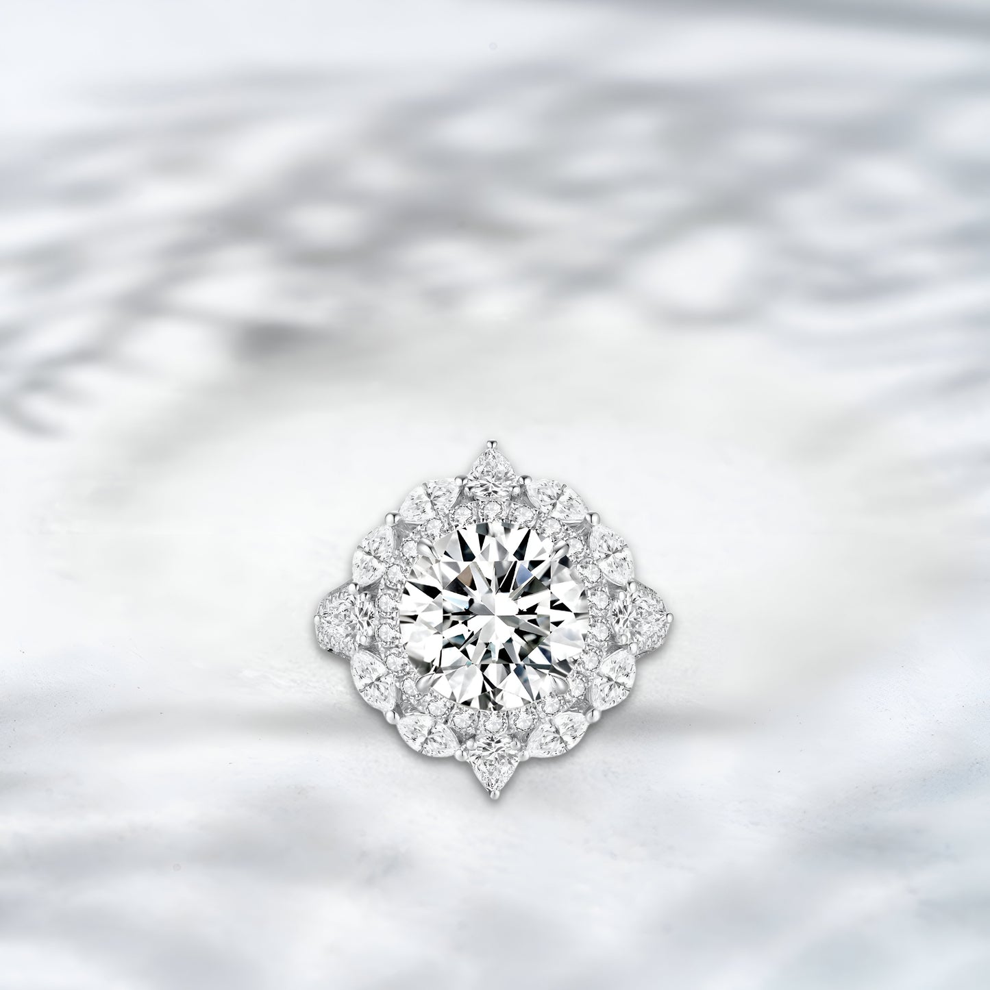 QOB Gilded Bloom 7.22 ct Lab Diamond Halo Ring in 18K White Gold