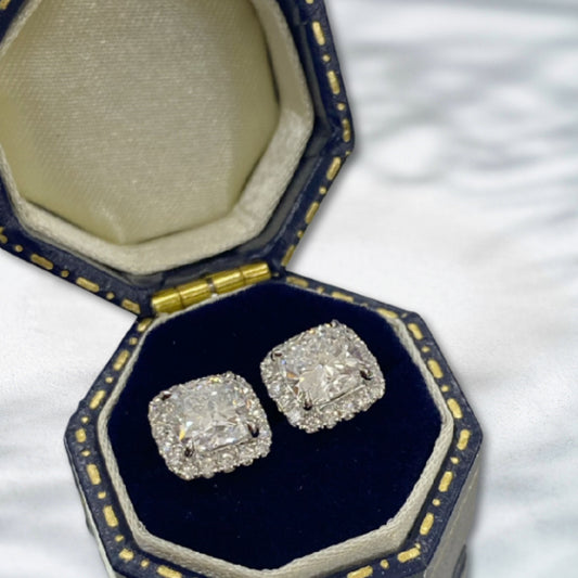 QOB Halo Whisper – 2.05ct Cushion Cut Lab Diamond Earrings in 18K Gold