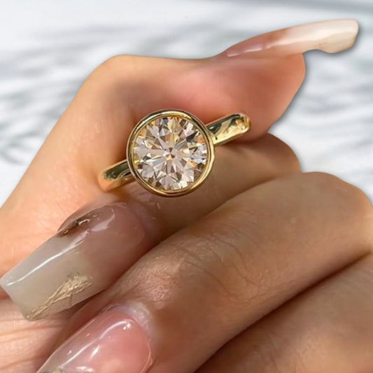 QOB Golden Bubble – 2.03ct Round Bezel Lab Diamond Ring in 18K Yellow Gold