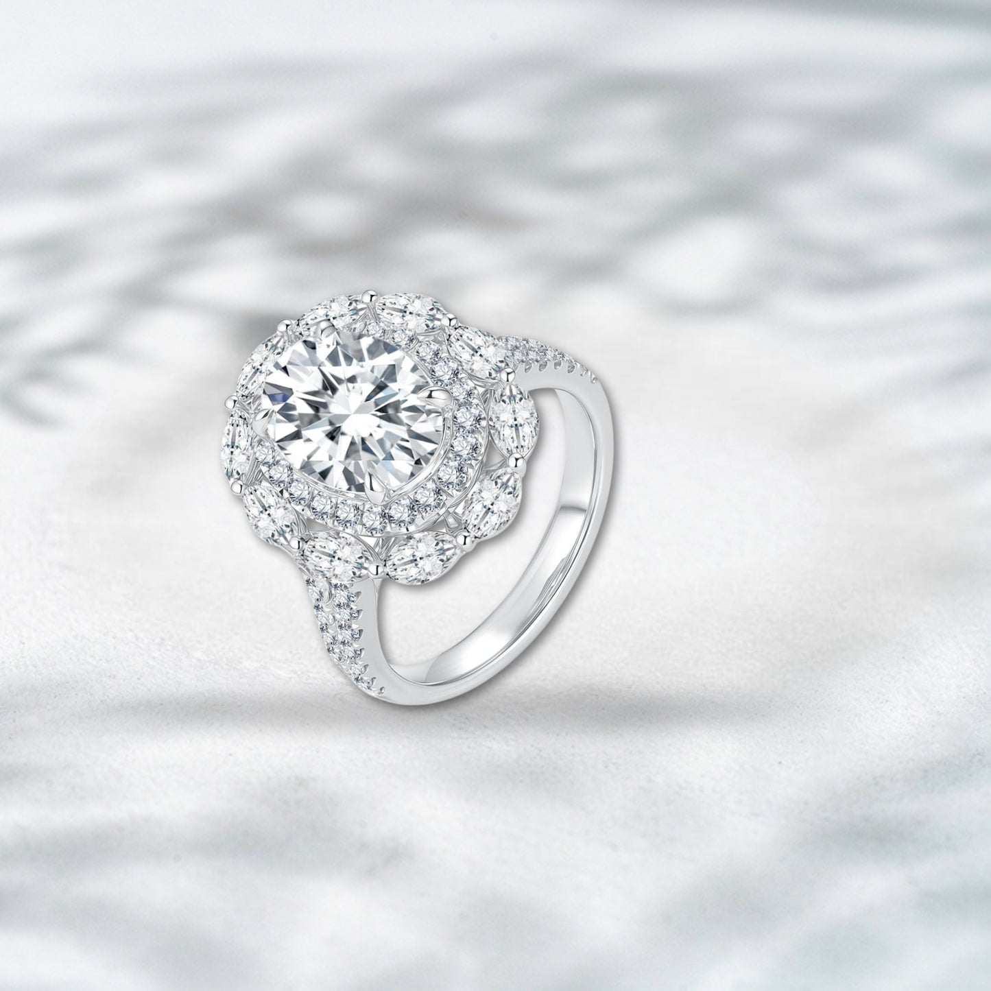 QOB Crownburst Halo Ring – 4.941ct Lab Diamond in 18K White Gold