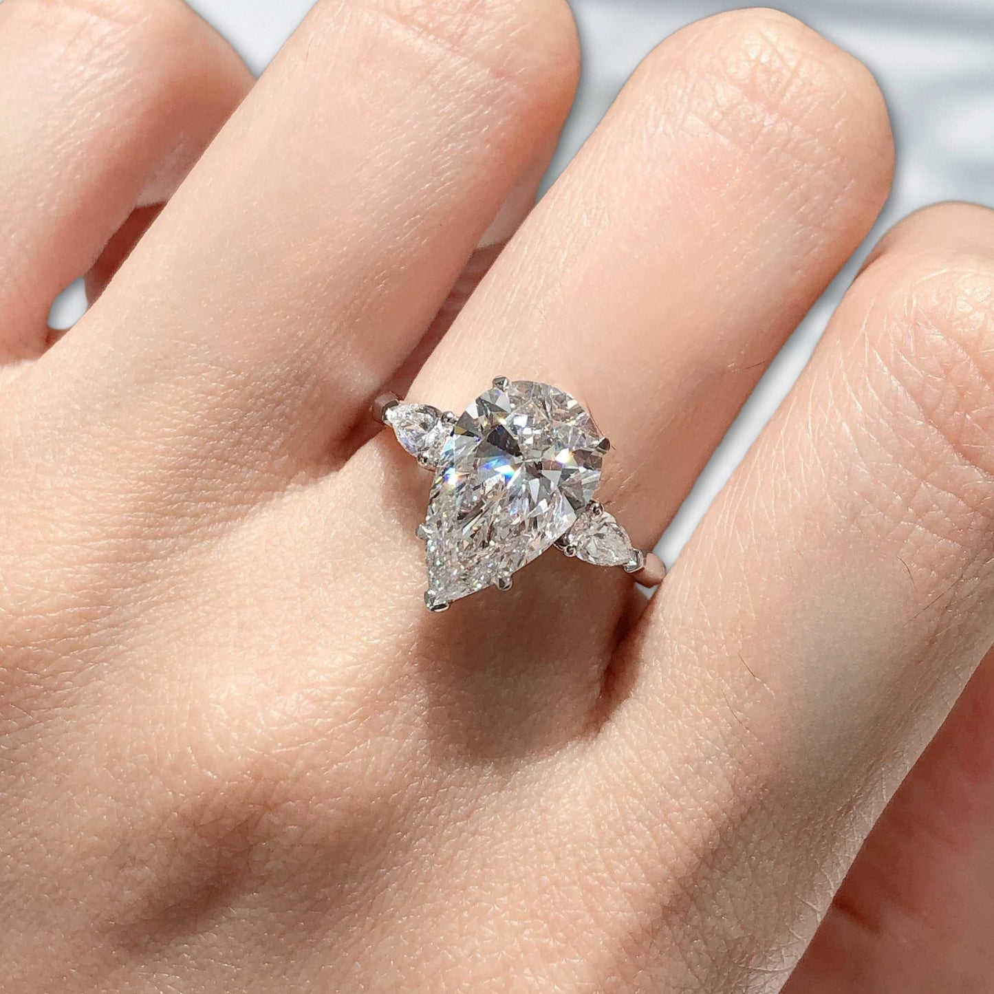 QOB Trinity Spark – 3.1ct Pear, Round & Marquise Lab Diamond Ring in PT950