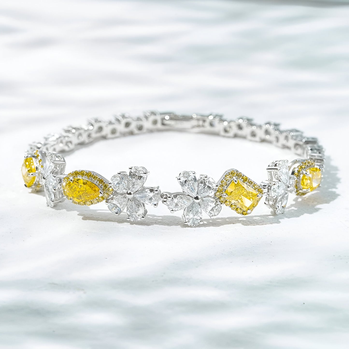 QOB “Solar Frost Garland” Lab Diamond Bracelet ~8.31 carats in Solid 18K White Gold