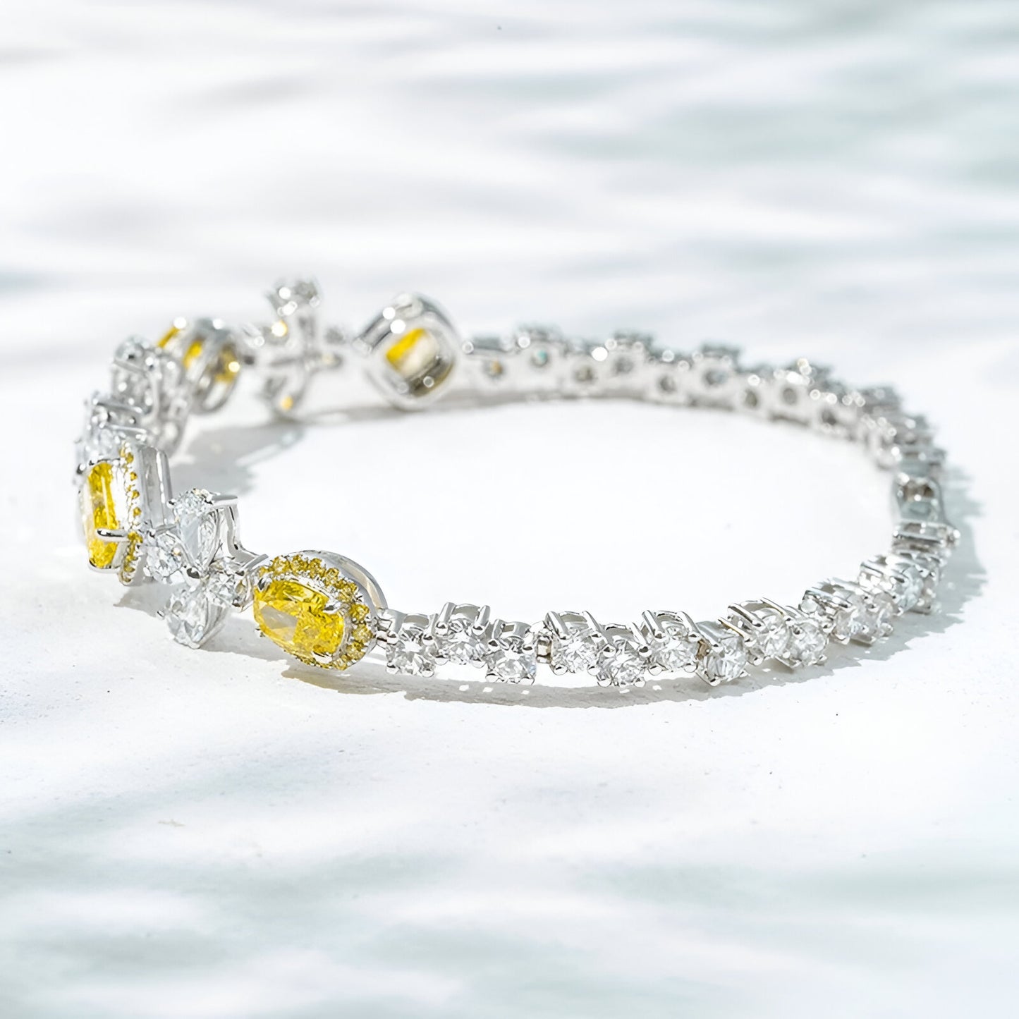 QOB “Solar Frost Garland” Lab Diamond Bracelet ~8.31 carats in Solid 18K White Gold