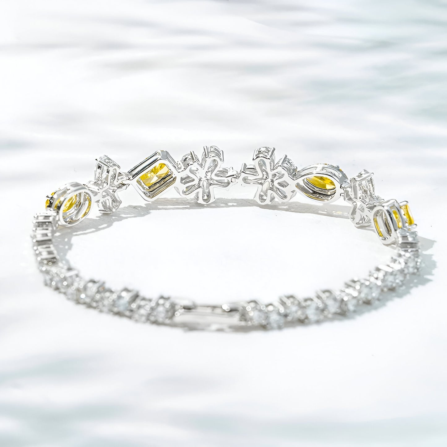 QOB “Solar Frost Garland” Lab Diamond Bracelet ~8.31 carats in Solid 18K White Gold
