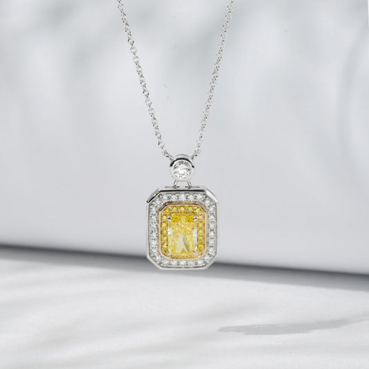 QOB Solar Ember– 2.0 ct in 18K White Gold Yellow Lab Diamond Halo Pendant Necklace