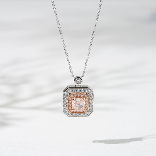 QOB Blush Icon – Pink Lab Diamond Halo Pendant Necklace 1.021 ct in 18K White Gold