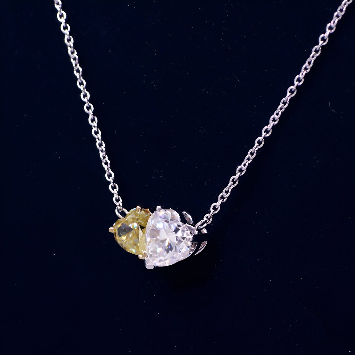 QOB Hearts Entwined Lab Diamond Necklace | 4 cts 18K White & Yellow Gold Heart Necklace