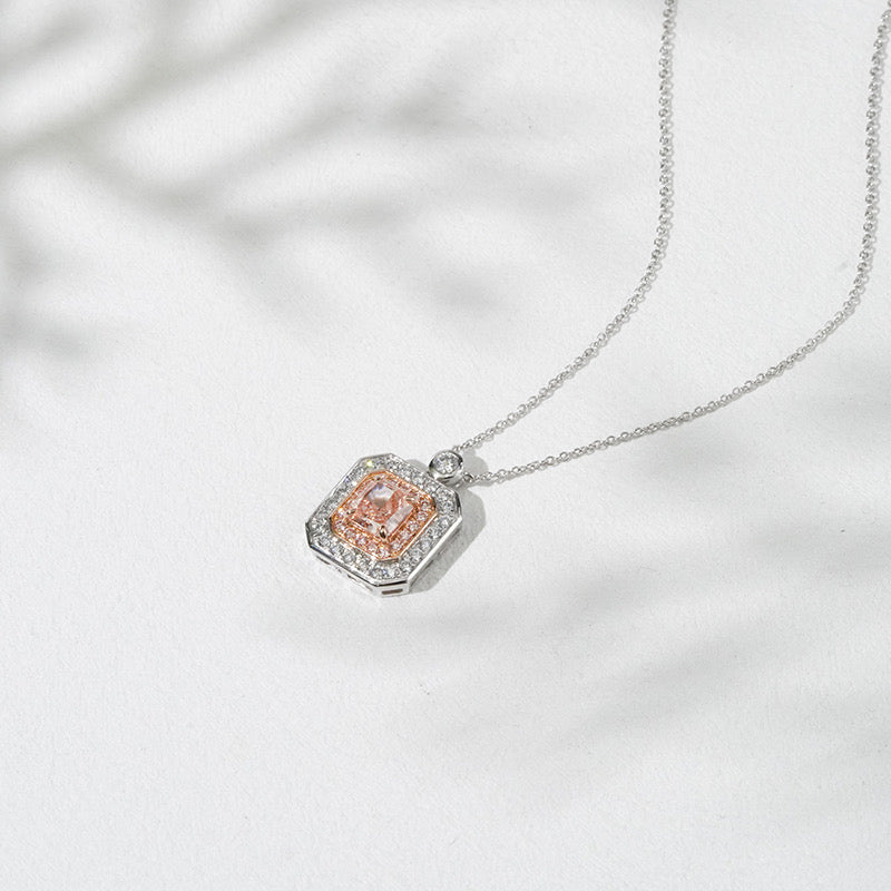 QOB Blush Icon – Pink Lab Diamond Halo Pendant Necklace 1.021 ct in 18K White Gold