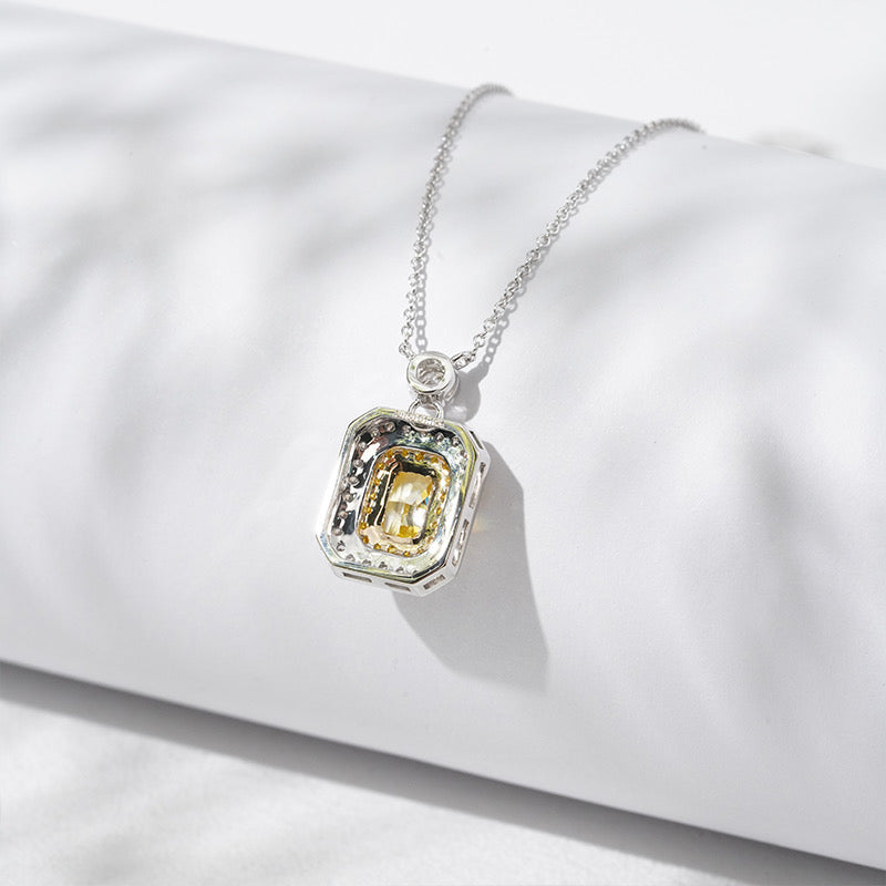 QOB Solar Ember– 2.0 ct in 18K White Gold Yellow Lab Diamond Halo Pendant Necklace