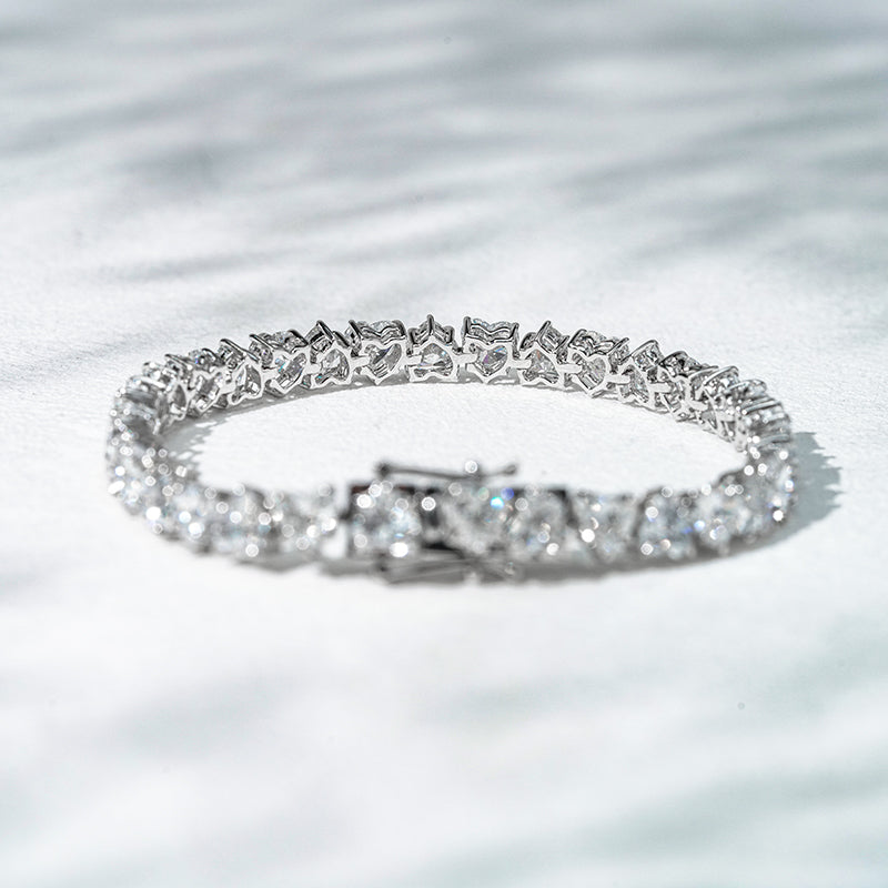 QOB Radiant Heartline – 18K White Gold Lab Diamond Bracelet (13.85ct)
