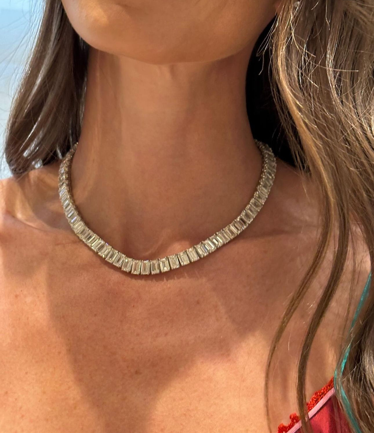 QOB Echelon Collar – 47.20ct Emerald-Cut Lab Diamond Necklace in 18K White Gold