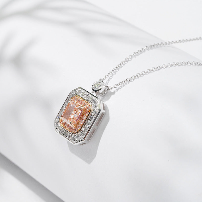 QOB Blush Icon – Pink Lab Diamond Halo Pendant Necklace 1.021 ct in 18K White Gold