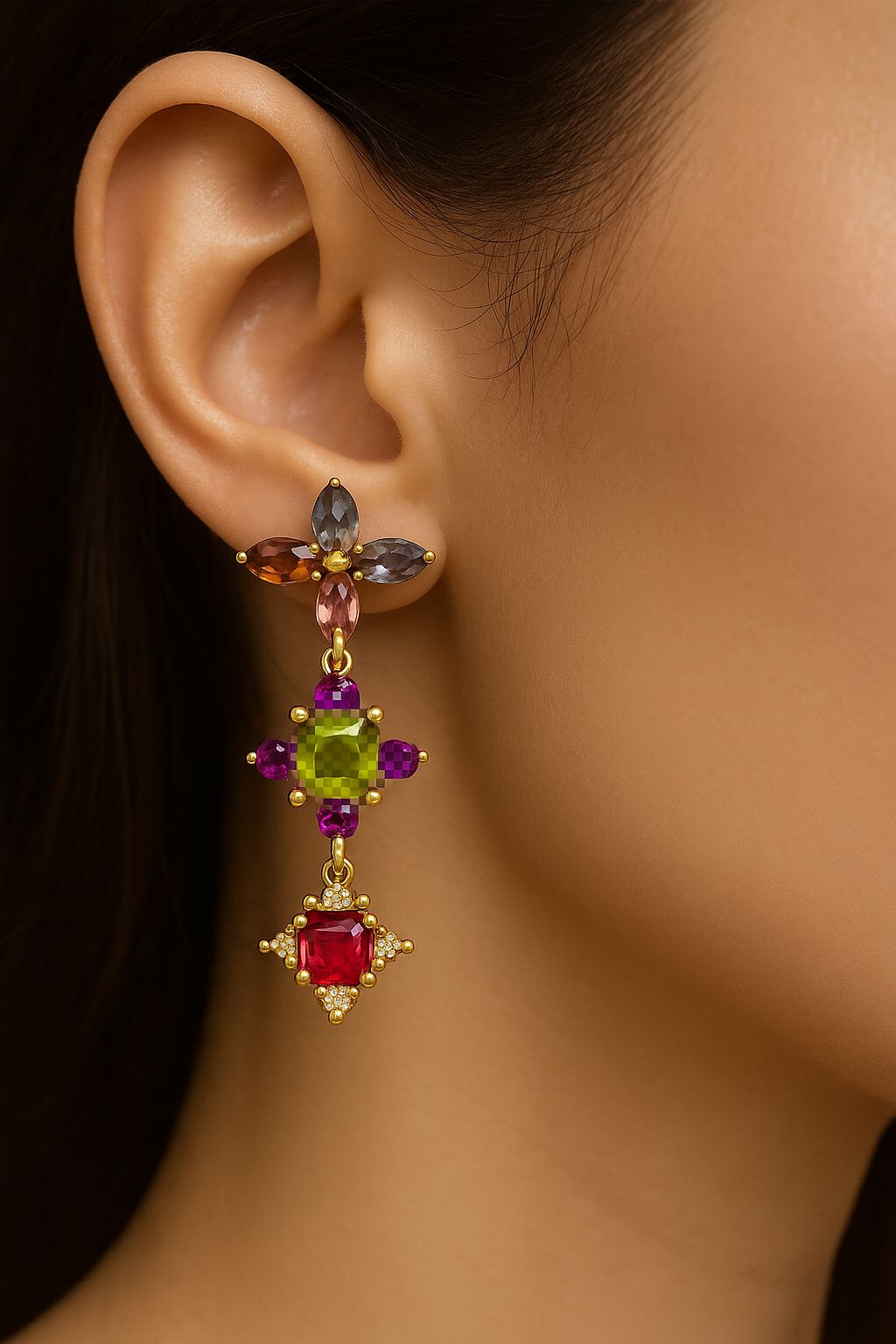 Carnival Luxe Earrings – Multicolor Natural Gemstones in 18K Gold | QOB Jewelry