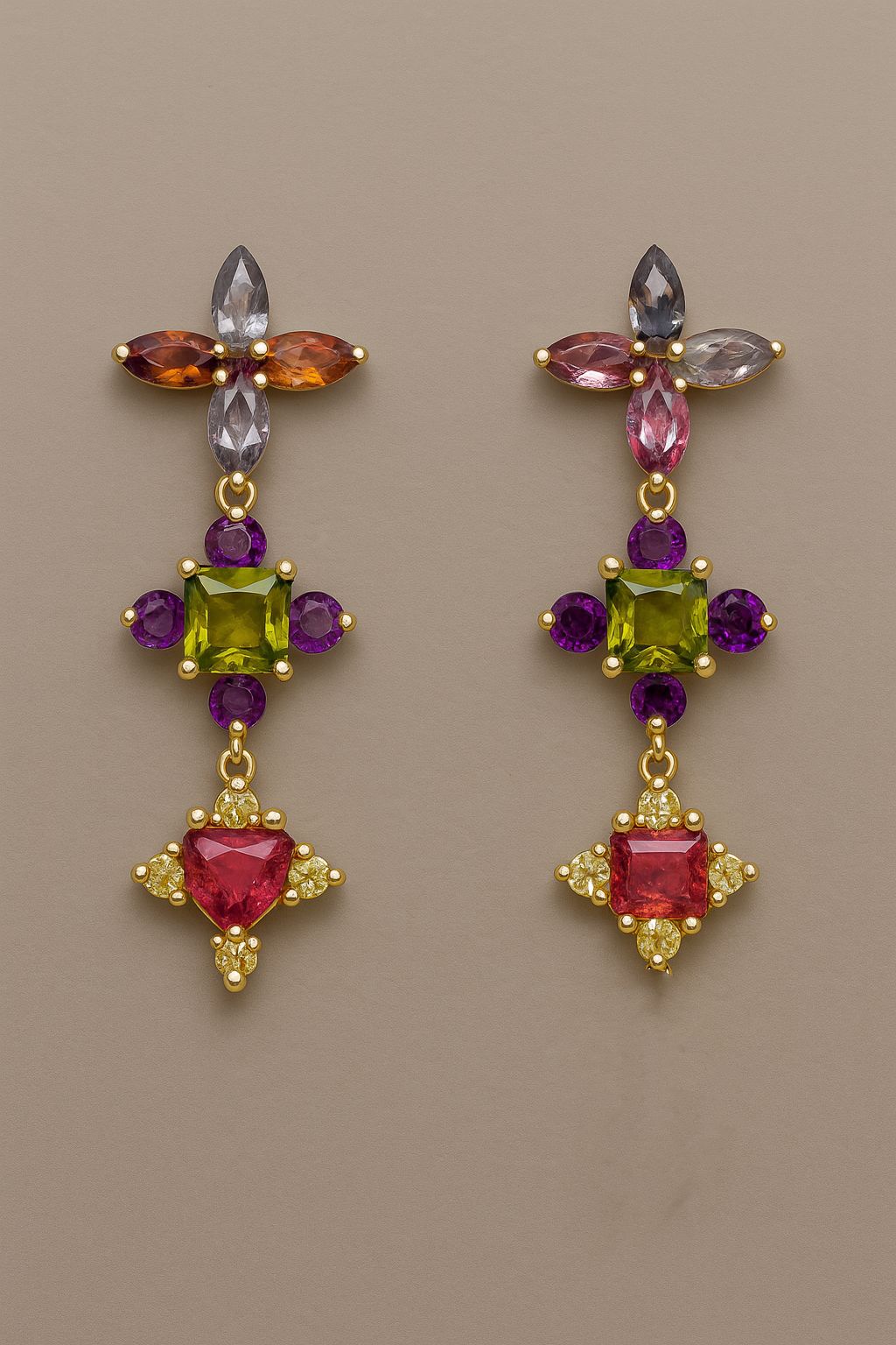 Carnival Luxe Earrings – Multicolor Natural Gemstones in 18K Gold | QOB Jewelry