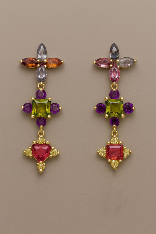 Carnival Luxe Earrings – Multicolor Natural Gemstones in 18K Gold | QOB Jewelry