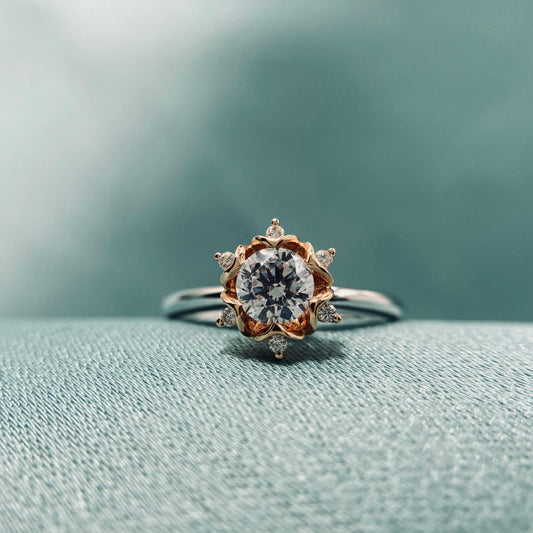 Ember Bloom – Two-Tone 18K Gold Solitaire Ring with 2ct Center & Diamond Accents